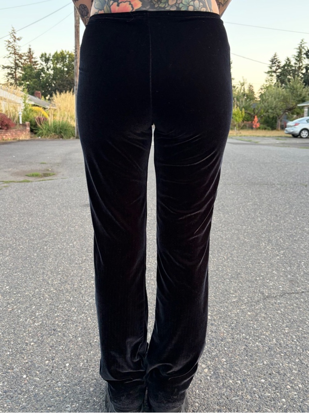 Vintage 90s Black Velvet Pinstripe Flare Pants - Picture 4 of 5